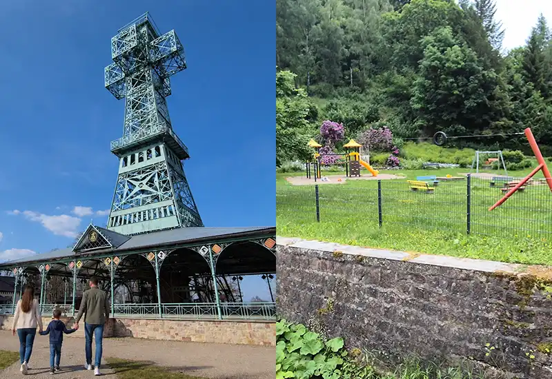 Josephskreuz und Spielplatz direkt am Hotel